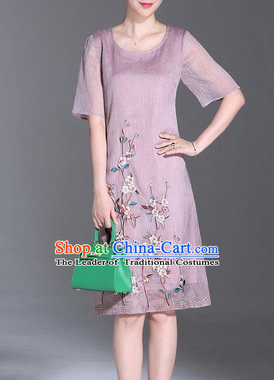 Top Grade Asian Chinese Costumes Classical Embroidery Purple Dress Cheongsam, Traditional China National Embroidered Chirpaur Qipao for Women