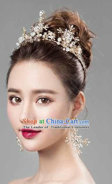 Top Grade Handmade Classical Hair Accessories Baroque Style Princess Crystal Royal Crown and Earrings Complete Set