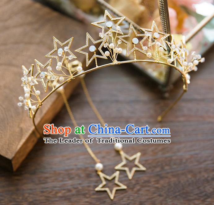 Top Grade Handmade Classical Hair Accessories Baroque Style Princess Crystal Stars Royal Crown Hair Clasp Headwear for Women