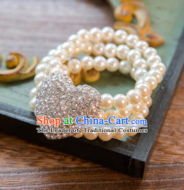 Top Grade Handmade Classical Jewelry Accessories Wedding Pearls Crystal Bracelets Bride Pearls Chain Bracelet for Women