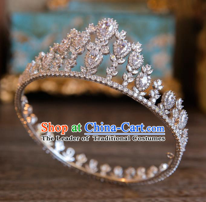 Top Grade Handmade Classical Hair Accessories Baroque Style Princess Crystal Hair Clasp Round Zircon Royal Crown Headwear for Women