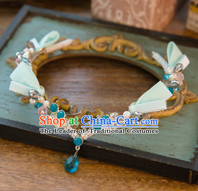 Top Grade Handmade Classical Hair Accessories Baroque Style Princess Crystal Forehead Ornament Green Headband Headwear for Women