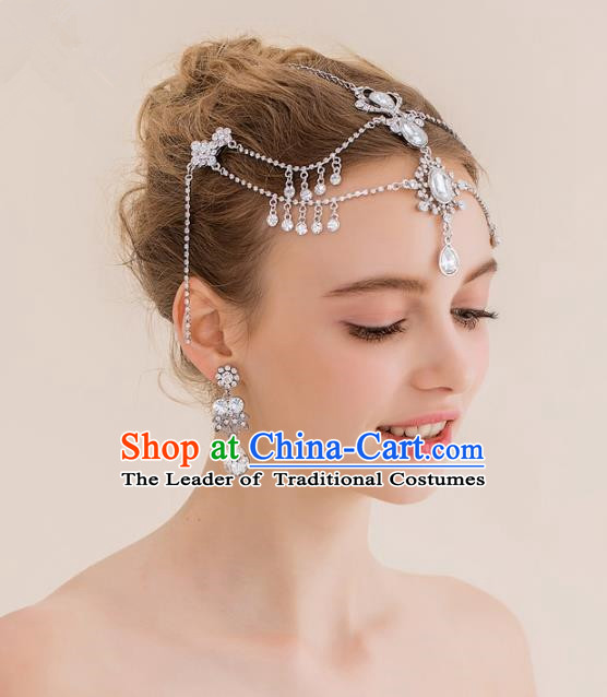 Top Grade Handmade Classical Hair Accessories Forehead Ornament, Baroque Style Princess Crystal Hair Clasp Headwear for Women