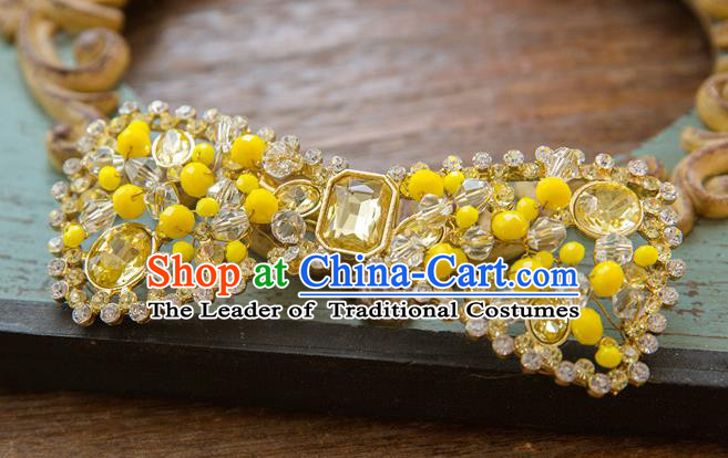 Top Grade Handmade Classical Hair Accessories Yellow Bowknot Hair Stick, Baroque Style Princess Crystal Headband Headwear for Women