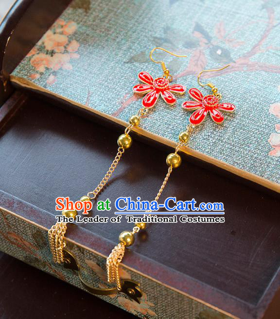 Top Grade Handmade Classical Xiuhe Suit Accessories Earrings, Baroque Style Princess Red Eardrop Headwear for Women