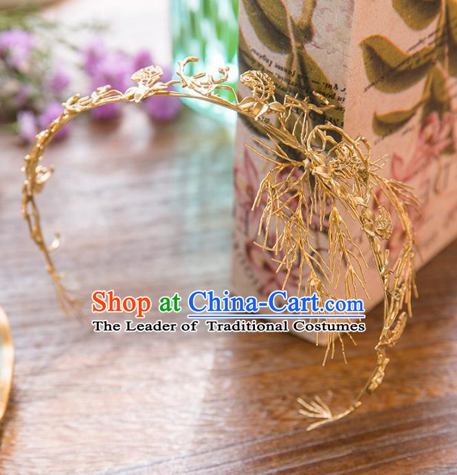 Top Grade Handmade Classical Hair Accessories Baroque Style Princess Golden Hair Clasp Headwear for Women