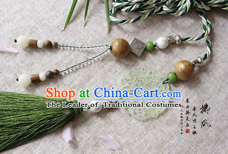 Chinese Handmade Classical Accessories Blue and White Porcelain Tassel Palace Taeniasis, China Hanfu Waist Jade Pendant Headwear for Women for Men