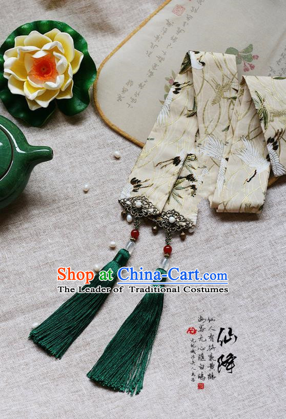 Chinese Handmade Classical Hair Accessories Hanfu White Silk Headband, China Ancient Embroidery Hair Clasp Headwear for Women for Men