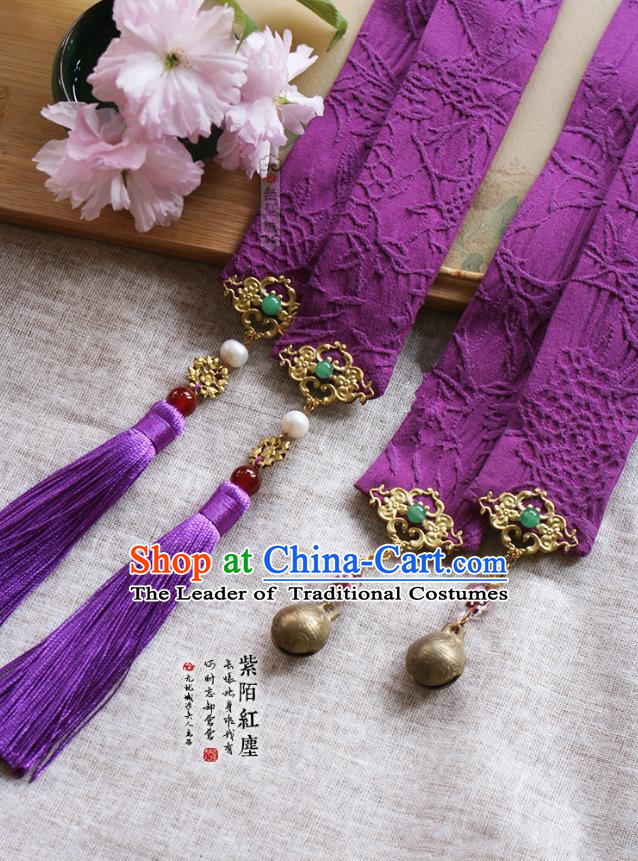 Chinese Handmade Classical Hair Accessories Hanfu Purple Silk Headband, China Ancient Embroidery Hair Clasp Headwear for Women for Men