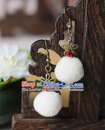 Chinese Handmade Classical Accessories Hanfu White Venonat Earrings, China Xiuhe Suit Wedding Eardrop for Women