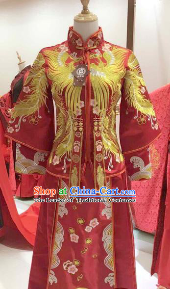 Traditional Ancient China Costume Xiuhe Suits Chinese Wedding Embroidery Phoenix Bride Cheongsam Clothing for Women