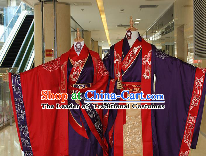 Traditional Ancient China Hanfu Costume Han Dynasty Bride and Bridegroom Wedding Embroidery Clothing Complete Set