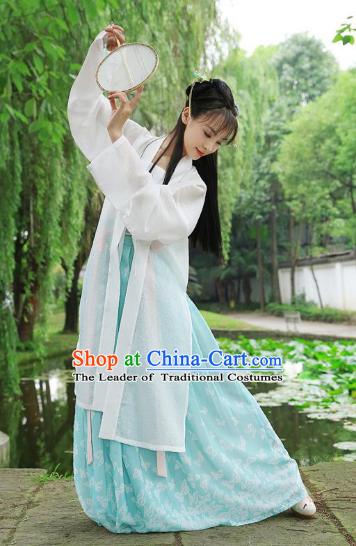 Traditional Chinese Ancient Hanfu Princess Costume, Asian China Song Dynasty Palace Lady Embroidered White Cardigan for Women