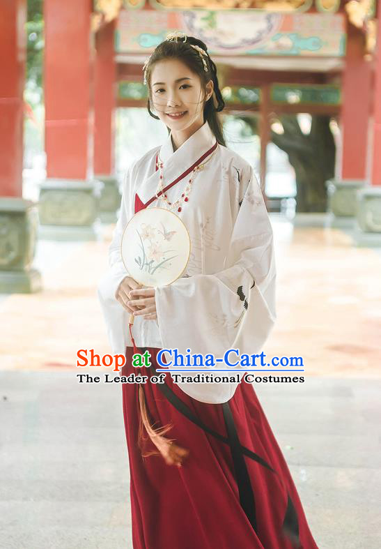 Traditional Chinese Ancient Hanfu Costume Palace Lady Dress, Asian China Ming Dynasty Princess Embroidered Clothing for Women