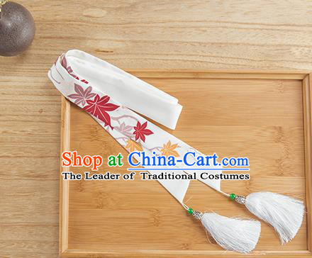 Traditional Chinese Ancient Hanfu Hair Accessories, Asian China Han Dynasty Princess Hair Clasp White Silk Tassel Headband