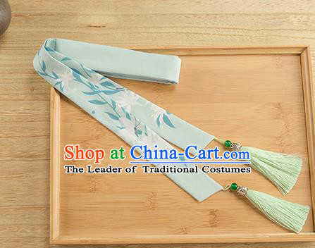 Traditional Chinese Ancient Hanfu Hair Accessories, Asian China Han Dynasty Princess Hair Clasp Printing Green Silk Tassel Headband