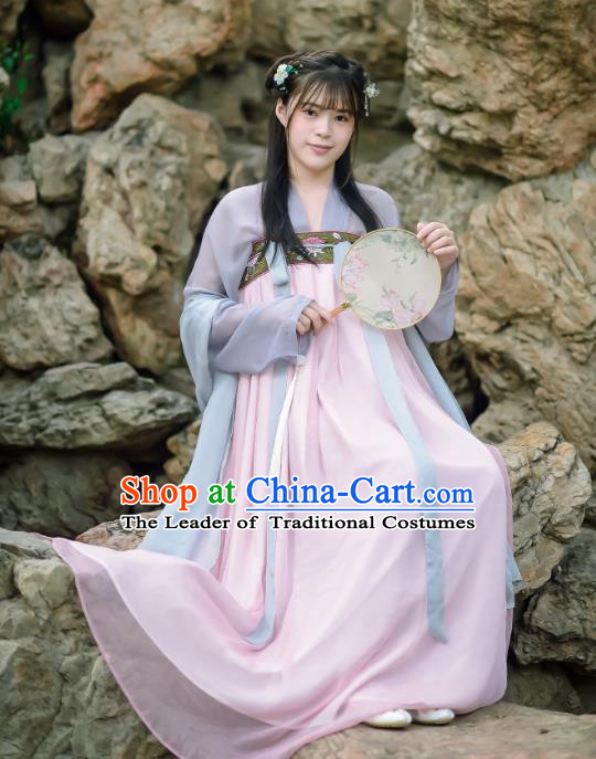 Traditional Chinese Ancient Young Lady Costume Complete Set, Asian China Tang Dynasty Princess Embroidered Clothing for Women