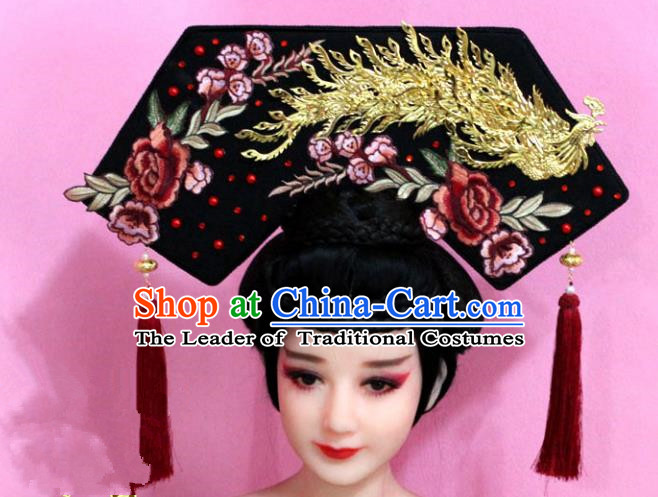 Traditional Handmade Chinese Hair Accessories Qing Dynasty Empress Banners Peony Phoenix Headwear, Manchu Imperial Concubine Hairpins for Women