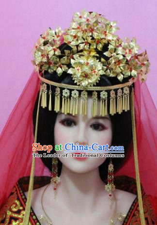 Traditional Handmade Chinese Hair Accessories Princess Phoenix Coronet, China Han Dynasty Xiuhe Suit Hairpins Complete Set for Women