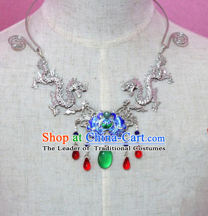 Traditional Handmade Chinese Jewelry Accessories Princess Lotus Necklace, China Tang Dynasty Empress Tassel Cloisonne Necklet for Women