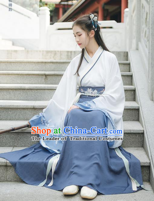 Asian China Han Dynasty Hanfu Princess Embroidery Wide Sleeve Dress Clothing Complete Set