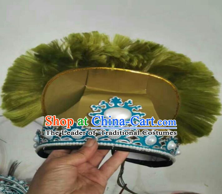 Traditional Chinese Peking Opera Old Men Green Hats, China Ancient Beijing Opera Ministry Councillor Headwear for Men