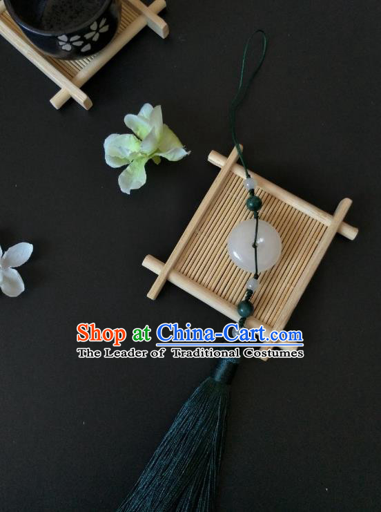 Traditional Handmade Chinese Hanfu Accessories Jade Pendant, China Palace Lady Green Tassel Waist Pendant for Women