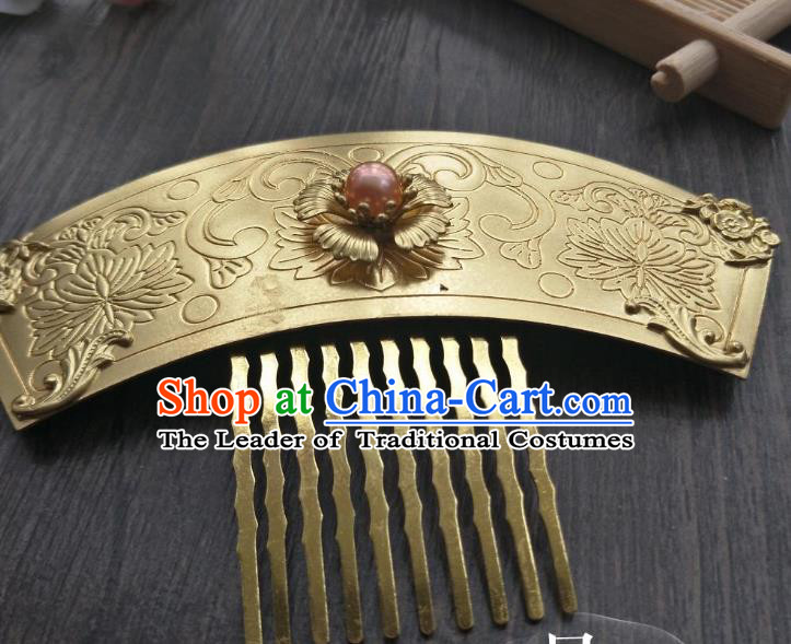 Traditional Handmade Chinese Hair Accessories Hanfu Copper Hairpins, China Palace Lady Jade Hair Comb for Women