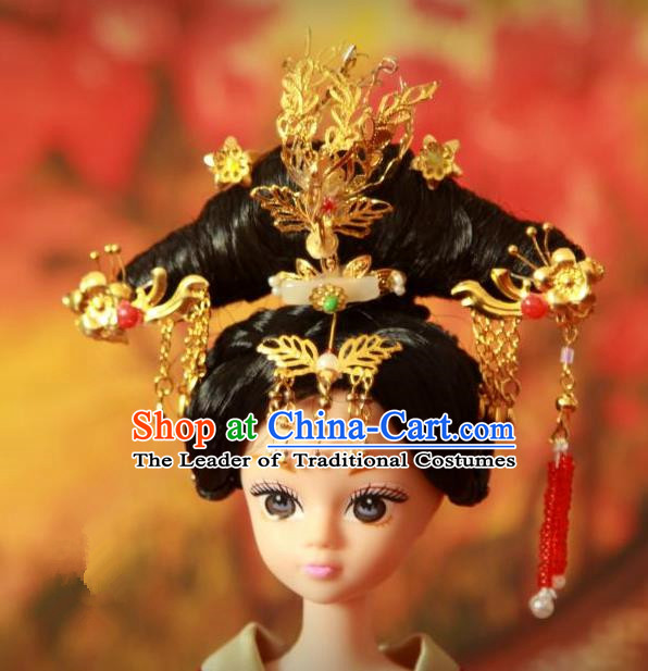 Traditional Handmade Chinese Qing Dynasty Hair Accessories Complete Set, Manchu High Coiffure Imperial Concubine Hairpins Headpiece