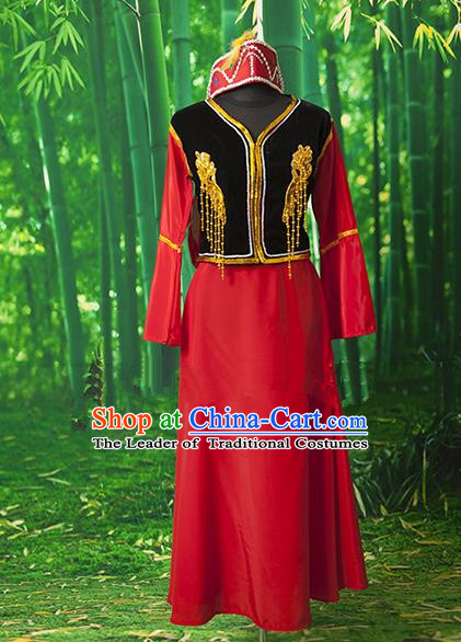 Traditional Chinese Uyghur Nationality Dancing Costume, Folk Dance Ethnic Costume, Chinese Minority Nationality Uigurian Dance Costume for Women