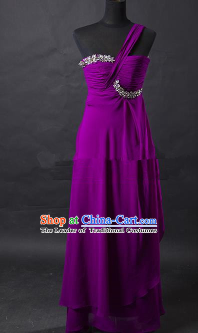 Traditional Chinese Modern Dancing Costume, Women Opening Classic Chorus Singing Group Purple Full Dress for Women