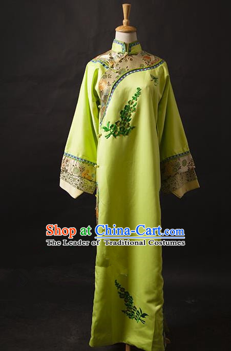 Traditional Ancient Chinese Manchu Palace Lady Costume, Asian Chinese Qing Dynasty Princess Embroidered Green Dress Clothing for Women