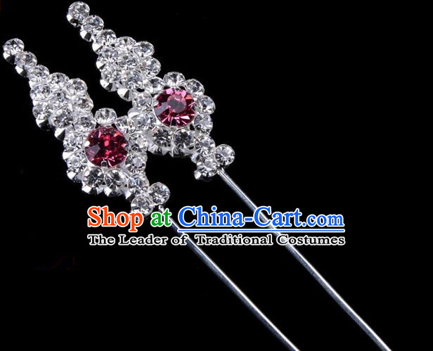 Traditional Beijing Opera Diva Hair Accessories Pink Crystal Head Ornaments, Ancient Chinese Peking Opera Hua Tan Hairpins Hair Stick Headwear