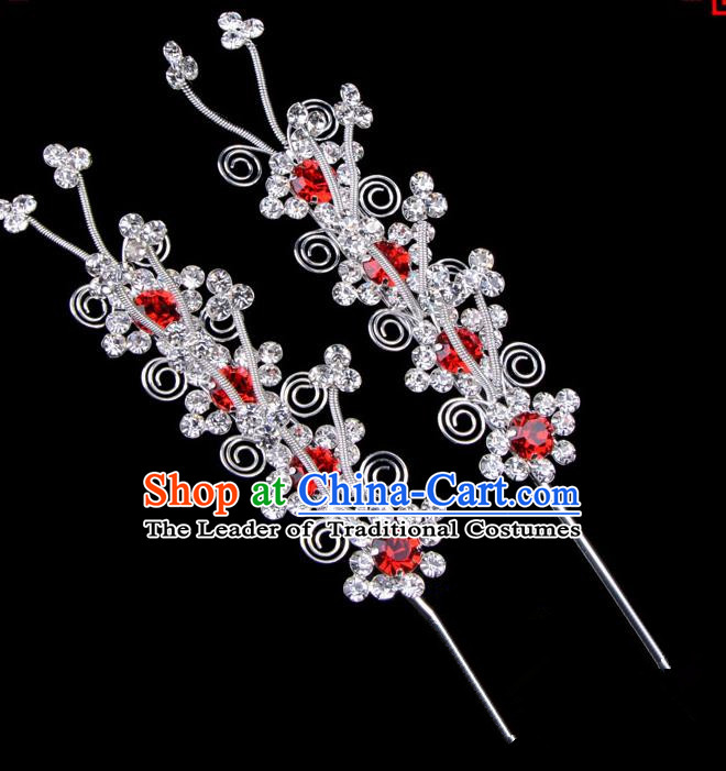 Traditional Beijing Opera Diva Hair Accessories Red Crystal Butterfly Head Ornaments Hairpins, Ancient Chinese Peking Opera Hua Tan Hair Stick Headwear