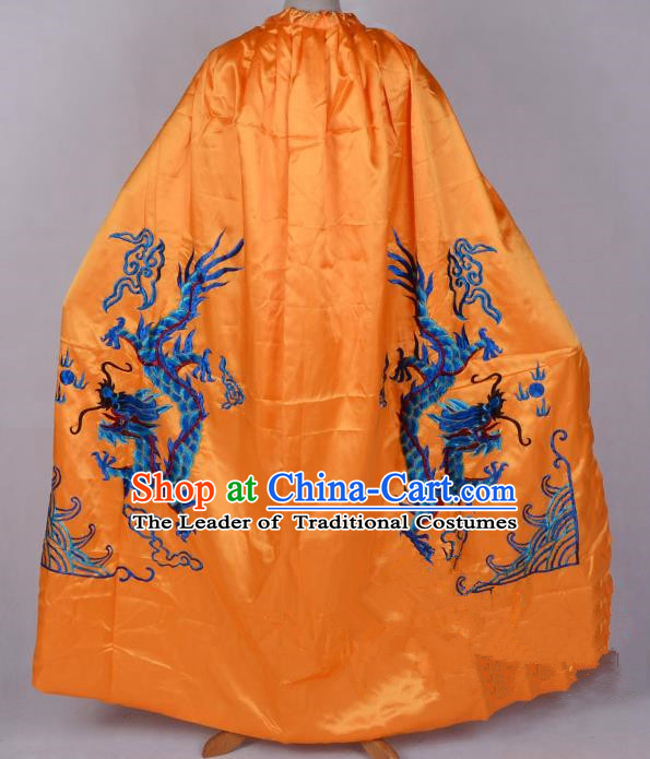 Top Grade Professional Beijing Opera Costume Emperor Embroidered Yellow Cloak, Traditional Ancient Chinese Peking Opera King Embroidery Dragons Mantle Clothing