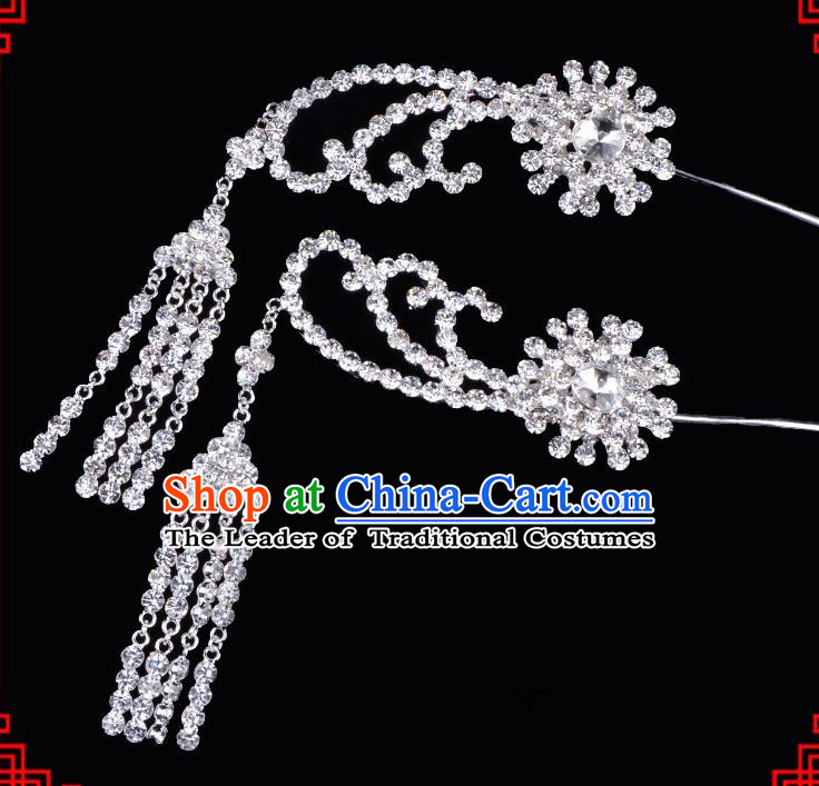 Traditional Beijing Opera Diva Hair Accessories Crystal Tassel Step Shake Hairpins, Ancient Chinese Peking Opera Hua Tan Hair Stick Headwear