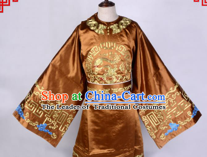 Top Grade Professional Beijing Opera Niche Costume Officer Golden Embroidered Robe, Traditional Ancient Chinese Peking Opera Embroidery Gwanbok Clothing