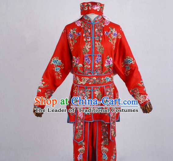 Traditional China Beijing Opera Swordplay Costume, Ancient Chinese Peking Opera Blues Warrior Embroidery Red Clothing