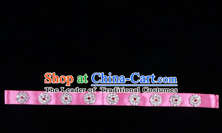 Traditional Beijing Opera Diva Hair Accessories Crystal Pink Headband, Ancient Chinese Peking Opera Hua Tan Hair Clasp Headwear