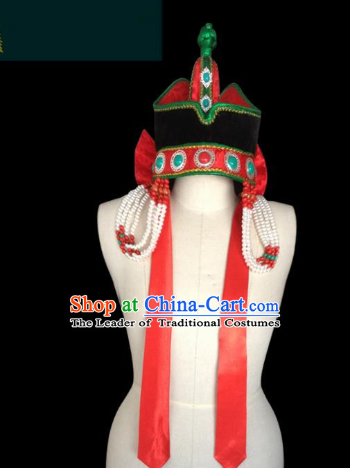 Traditional Chinese Mongol Nationality Hair Accessories Mongols Princess Consort Hat, Chinese Mongolian Minority Nationality Headwear for Women