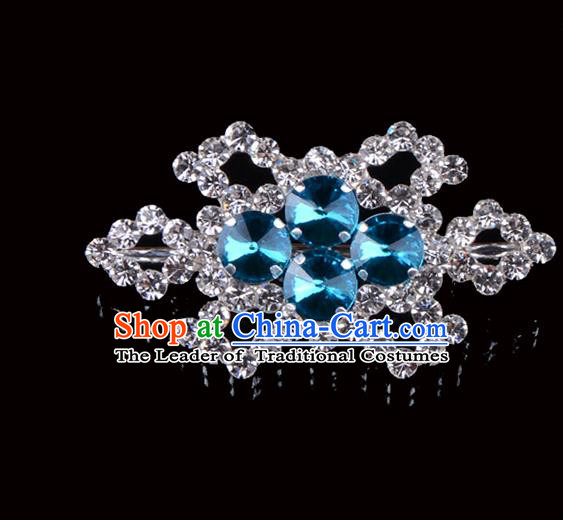 Traditional Beijing Opera Diva Jewelry Accessories Blue Crystal Brooch, Ancient Chinese Peking Opera Hua Tan Breastpin