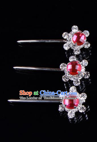 Traditional Beijing Opera Diva Hair Accessories Rosy Crystal Hair Stick, Ancient Chinese Peking Opera Hua Tan Hairpins