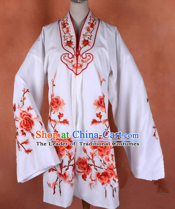 Top Grade Professional Beijing Opera Young Lady Costume Hua Tan White Embroidered Outerwear, Traditional Ancient Chinese Peking Opera Diva Embroidery Mangnolia Clothing