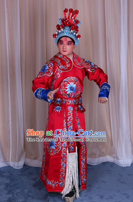 Traditional China Beijing Opera Takefu General Costume, Ancient Chinese Peking Opera Wu-Sheng Warrior Embroidery Red Clothing