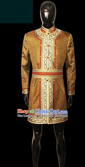 Traditional Chinese Mongol Nationality Dance Costume Mongolian Robe, Chinese Mongolian Minority Nationality Royal Highness Embroidery Costume for Men