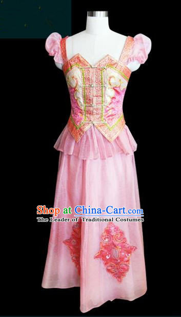 Traditional Chinese Mongol Nationality Dance Costume Palace Lady Pink Mongolian Robe, Chinese Mongolian Minority Nationality Princess Embroidery Wedding Costume for Women