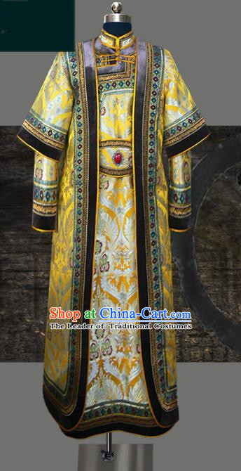 Traditional Chinese Mongol Nationality Dance Costume Golden Wedding Mongolian Robe, Chinese Mongolian Minority Nationality Royal Highness Embroidery Costume for Men