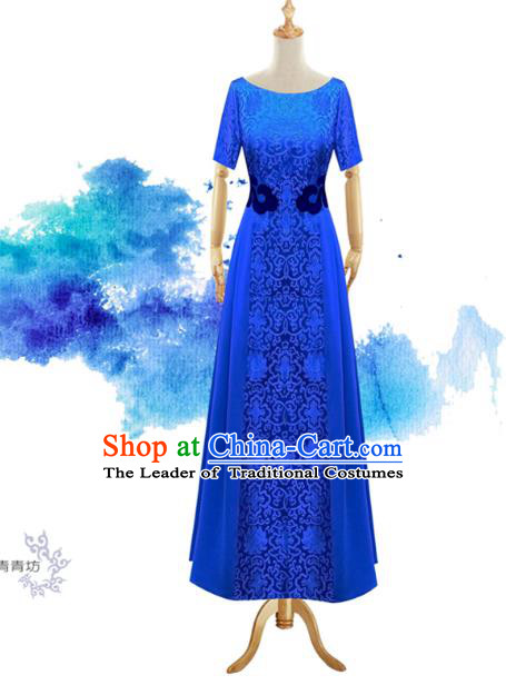 Traditional Chinese National Costume Elegant Hanfu Blue Mongolia Dress, China Tang Suit Plated Buttons Chirpaur Cheongsam Qipao for Women