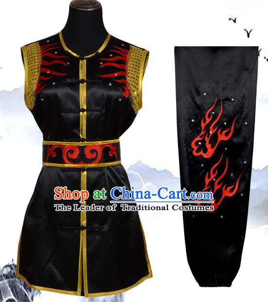 Top Kung Fu Costume Martial Arts Costume Kung Fu Training Black Uniform, Gongfu Shaolin Wushu Embroidery Tai Ji Clothing for Women