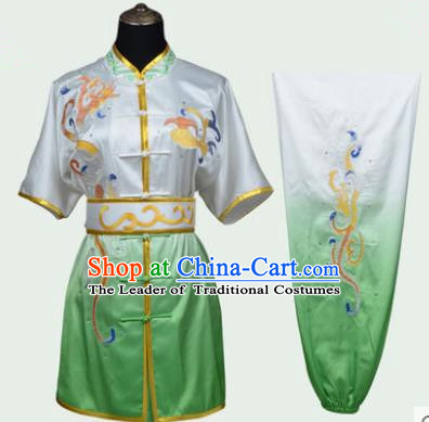 Top Kung Fu Costume Martial Arts Costume Kung Fu Training Green Uniform, Gongfu Shaolin Wushu Embroidery Tai Ji Clothing for Women